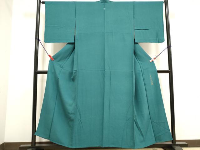 平和屋着物▽上質な色無地　単衣　作家物　幻の染　岩石染　青緑色　正絹　逸品　DABK1055cd