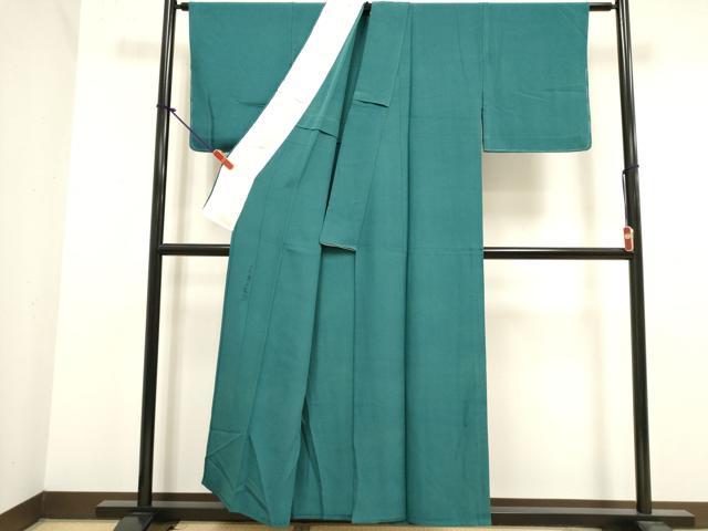 平和屋着物▽上質な色無地　単衣　作家物　幻の染　岩石染　青緑色　正絹　逸品　DABK1055cd