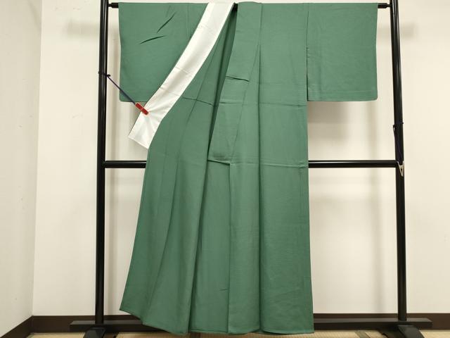 平和屋着物▽上質な色無地　単衣　舞花地紋　若竹色　正絹　逸品　DABK1059cd
