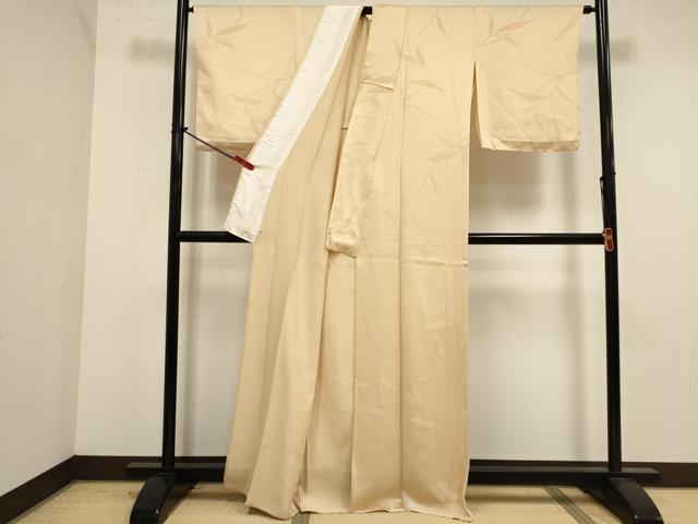 平和屋着物▽上質な色無地　単衣　枝葉地紋　薄香色　正絹　逸品　未使用　DABK1066cd