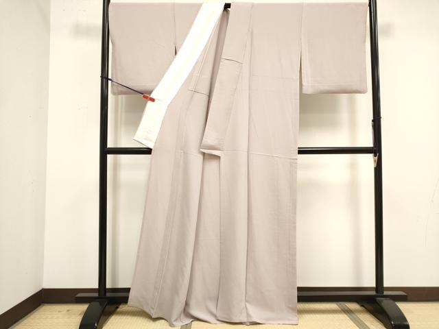 平和屋着物▽上質な色無地　単衣　草木染　堅牢染　薄梅鼠色　反端付き　正絹　逸品　DABK1068cd