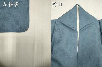 平和屋着物▽上質な色無地　単衣　泥草木染　堅牢染　舞花地紋　浮紋錦　薄縹色　反端付き　正絹　逸品　DABK1069cd