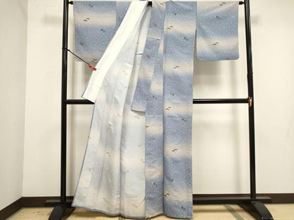 平和屋着物▽小紋　単衣　舞花文　暈し染め　洗える着物　DABK1073cd