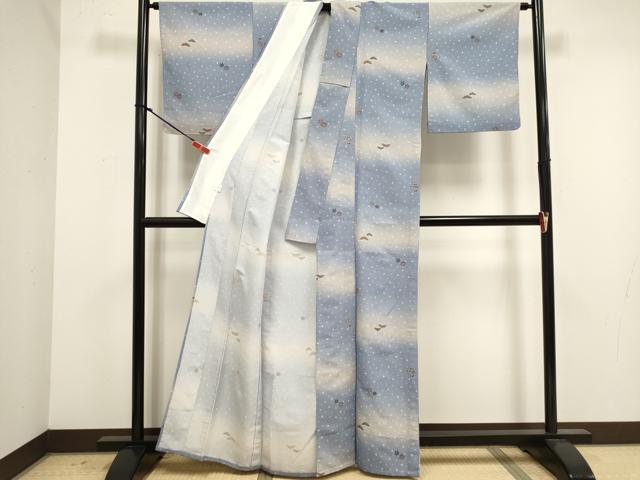 平和屋着物▽小紋　単衣　舞花文　暈し染め　洗える着物　DABK1073cd