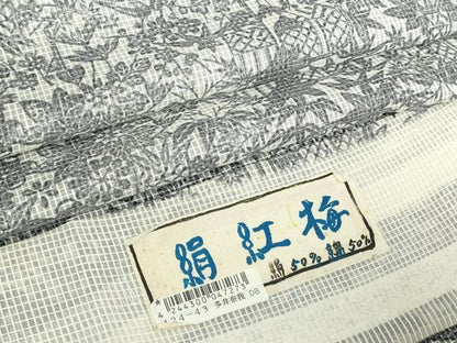平和屋着物∴夏物　浴衣　絹紅梅　草花文　反端付き　綿絹　逸品　未使用　DABK1087cd