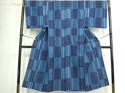 平和屋着物∴夏物　男性　浴衣　注染　手縫い　横段文　綿　逸品　DABK1088cd