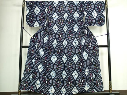 平和屋着物∴夏物　浴衣　有松鳴海絞り　立涌花文　綿　逸品　DABK1089cd