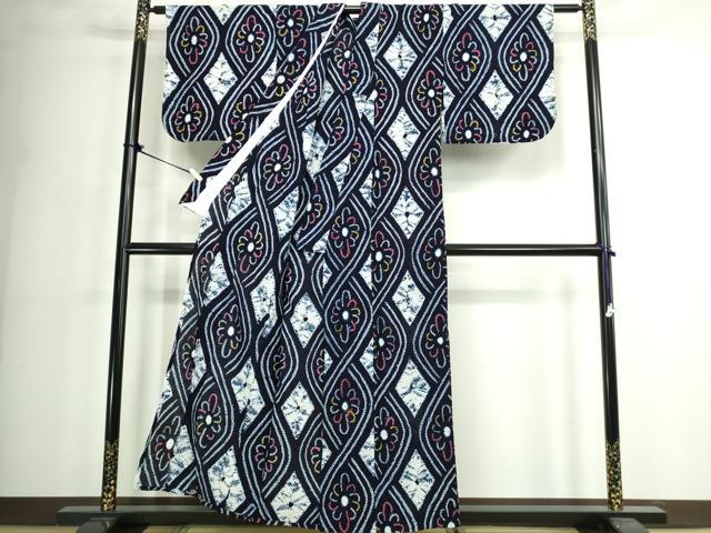 平和屋着物∴夏物　浴衣　有松鳴海絞り　立涌花文　綿　逸品　DABK1089cd