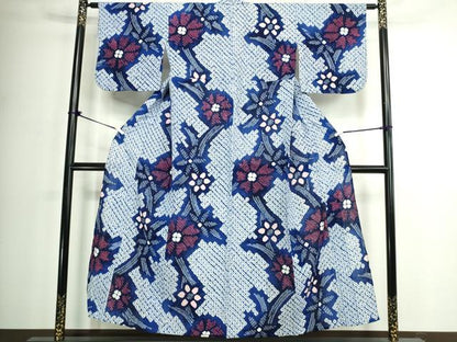 平和屋着物∴夏物　浴衣　有松鳴海絞り　枝花文　綿　逸品　DABK1091cd