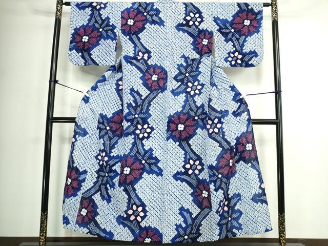 平和屋着物∴夏物　浴衣　有松鳴海絞り　枝花文　綿　逸品　DABK1091cd