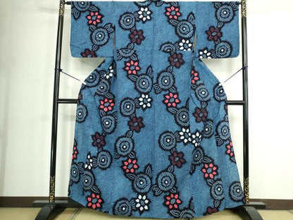 平和屋着物∴夏物　浴衣　有松鳴海絞り　花繋ぎ　綿　逸品　DABK1092cd