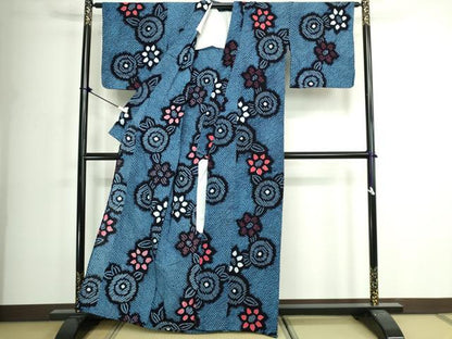 平和屋着物∴夏物　浴衣　有松鳴海絞り　花繋ぎ　綿　逸品　DABK1092cd