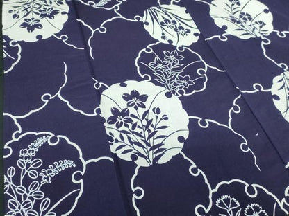 平和屋着物∴夏物　浴衣　注染　手縫い　雪輪花文　逸品　DABK1093cd