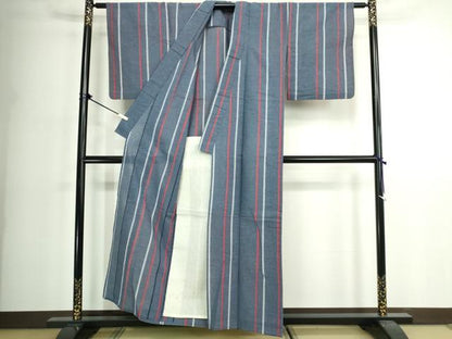 平和屋着物∴夏物　阿波しじら織　浴衣　間道　綿　逸品　DABK1094cd