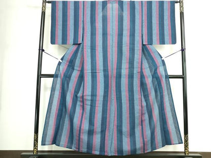 平和屋着物∴夏物　阿波しじら織　浴衣　縞　綿　DABK1098cd