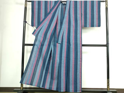 平和屋着物∴夏物　阿波しじら織　浴衣　縞　綿　DABK1098cd