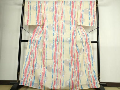 平和屋着物∴夏物　浴衣　よろけ縞　洗える着物　逸品　DABK1099cd