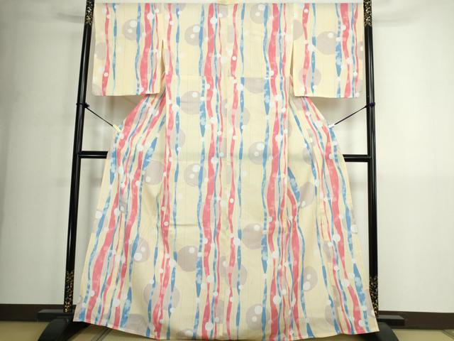 平和屋着物∴夏物　浴衣　よろけ縞　洗える着物　逸品　DABK1099cd