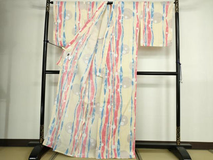 平和屋着物∴夏物　浴衣　よろけ縞　洗える着物　逸品　DABK1099cd