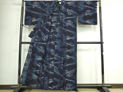 平和屋着物∴夏物　阿波しじら織　浴衣　流水文　綿　逸品　DABK1111cd