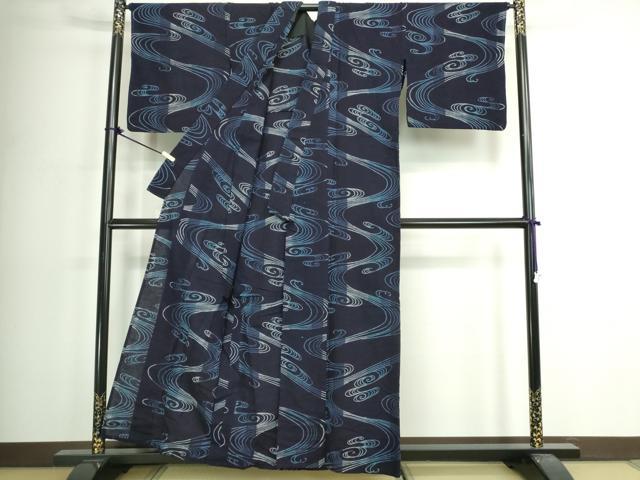 平和屋着物∴夏物　阿波しじら織　浴衣　流水文　綿　逸品　DABK1111cd