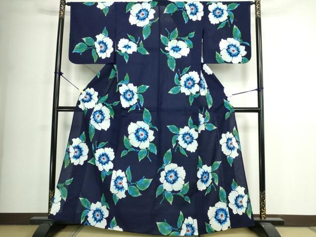 平和屋着物∴夏物　浴衣　注染　手縫い　草花文　綿　逸品　DABK1122cd