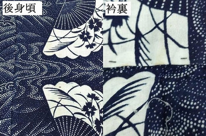 平和屋着物∴夏物　浴衣　注染　手縫い　流水扇面花文　逸品　DABK1124cd