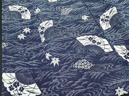 平和屋着物∴夏物　浴衣　注染　手縫い　流水扇面花文　逸品　DABK1124cd
