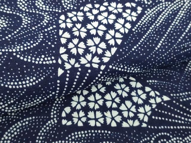 平和屋着物∴夏物　浴衣　注染　手縫い　流水扇面花文　逸品　DABK1124cd