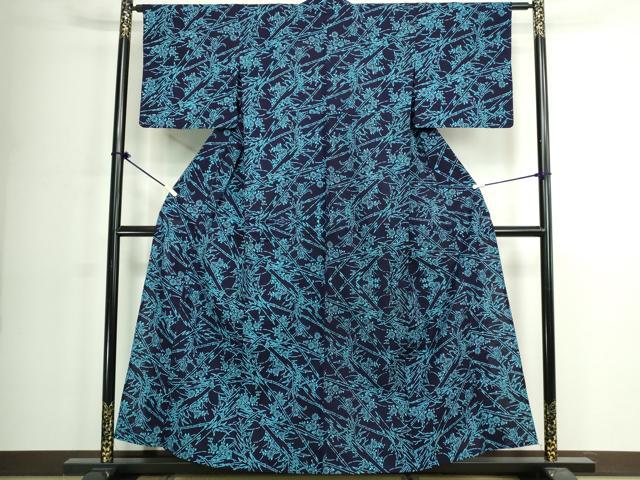 平和屋着物∴夏物　浴衣　注染　手縫い　枝花文　綿　逸品　DABK1127cd