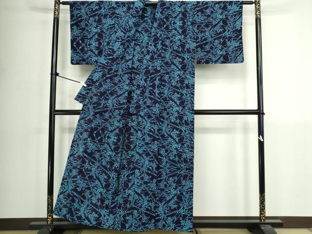 平和屋着物∴夏物　浴衣　注染　手縫い　枝花文　綿　逸品　DABK1127cd
