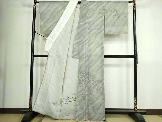 平和屋着物▽訪問着　無双　紗袷　紗×紗　流水枝花文　正絹　逸品　未使用　DABK1142cd