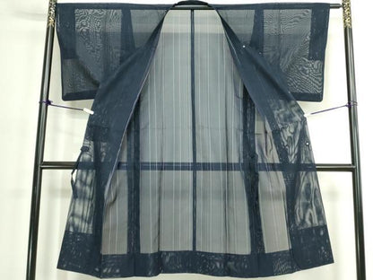 平和屋着物▽道行コート　スリーシーズン　春夏秋　塵除け　縞　ロング丈　正絹　逸品　DABK1161cd