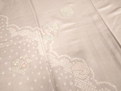 平和屋着物▽中国三大刺繍　スワトウ刺繍　汕頭刺繍　総刺繍　訪問着　単衣　絞り　亀甲花文　正絹　逸品　DABK1291cd