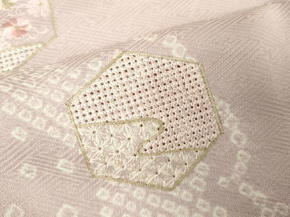 平和屋着物▽中国三大刺繍　スワトウ刺繍　汕頭刺繍　総刺繍　訪問着　単衣　絞り　亀甲花文　正絹　逸品　DABK1291cd