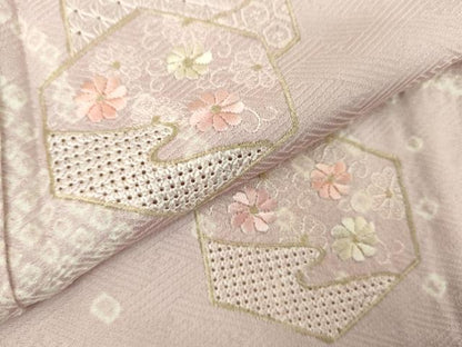 平和屋着物▽中国三大刺繍　スワトウ刺繍　汕頭刺繍　総刺繍　訪問着　単衣　絞り　亀甲花文　正絹　逸品　DABK1291cd