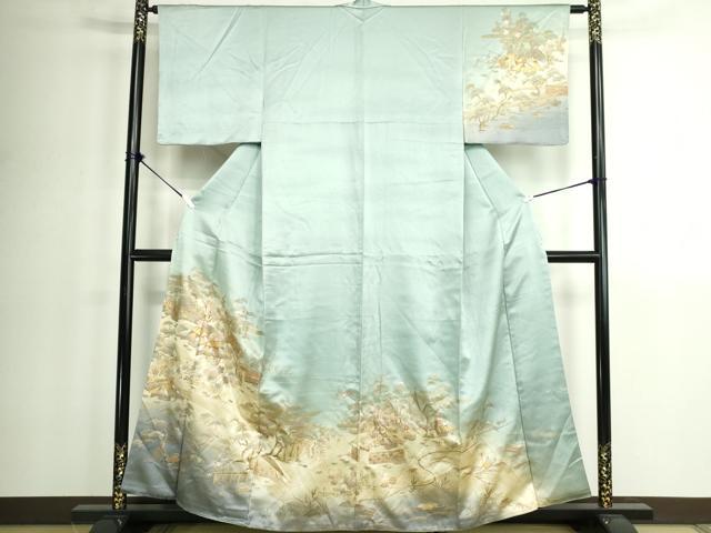 平和屋着物■訪問着　流水風景花松文　暈し染め　金銀彩　正絹　逸品　DABK1307cd