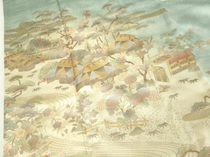 平和屋着物■訪問着　流水風景花松文　暈し染め　金銀彩　正絹　逸品　DABK1307cd
