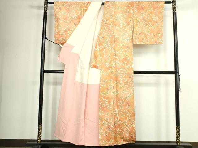 平和屋着物■上質な小紋　葡萄蔦の葉文　暈し染め　正絹　逸品　未使用　DABK1313cd