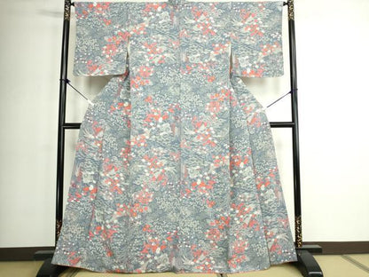 平和屋着物■上質な小紋　風景花文　鬼しぼ縮緬　正絹　逸品　未使用　DABK1314cd