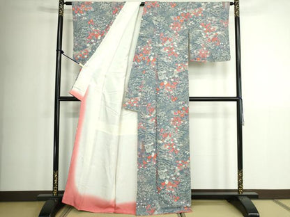 平和屋着物■上質な小紋　風景花文　鬼しぼ縮緬　正絹　逸品　未使用　DABK1314cd