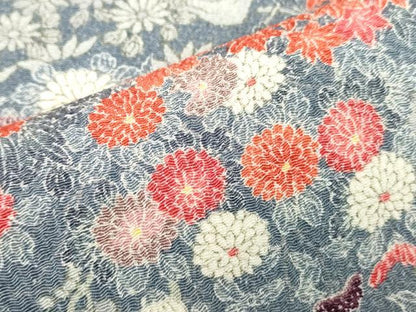 平和屋着物■上質な小紋　風景花文　鬼しぼ縮緬　正絹　逸品　未使用　DABK1314cd