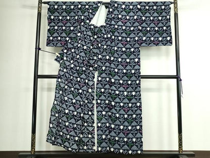 平和屋着物∴夏物　浴衣　有松鳴海絞り　抽象花文　綿　逸品　DABK1343cd