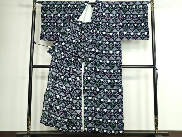 平和屋着物∴夏物　浴衣　有松鳴海絞り　抽象花文　綿　逸品　DABK1343cd