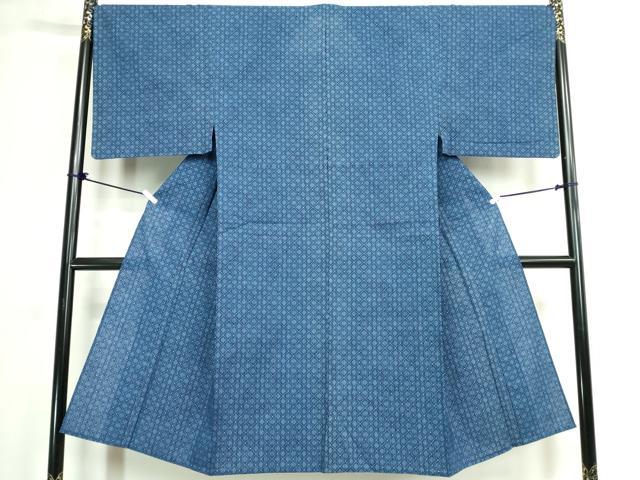 平和屋着物∴夏物　男性　浴衣　竺仙　両面染　籠染　手縫い　菱文　綿　逸品　DABK1345cd