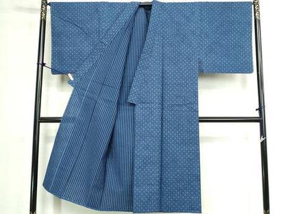 平和屋着物∴夏物　男性　浴衣　竺仙　両面染　籠染　手縫い　菱文　綿　逸品　DABK1345cd