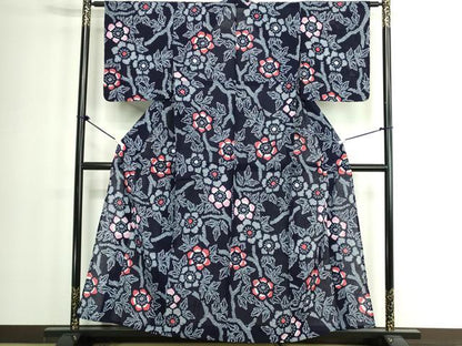平和屋着物∴夏物　浴衣　有松鳴海絞り　枝花文　綿　逸品　DABK1351cd