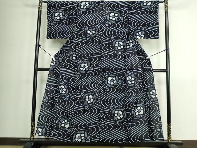 平和屋着物∴夏物　浴衣　有松鳴海絞り　流水花文　綿　逸品　DABK1357cd