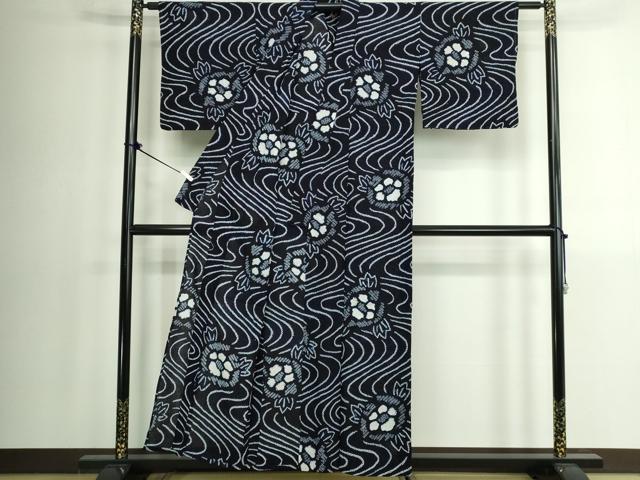 平和屋着物∴夏物　浴衣　有松鳴海絞り　流水花文　綿　逸品　DABK1357cd