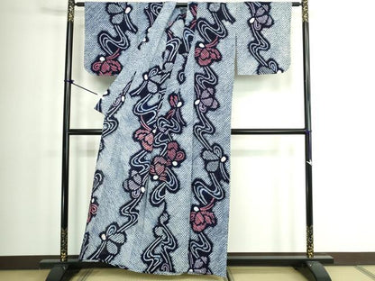 平和屋着物∴夏物　浴衣　有松鳴海絞り　舞蝶文　綿　逸品　DABK1363cd